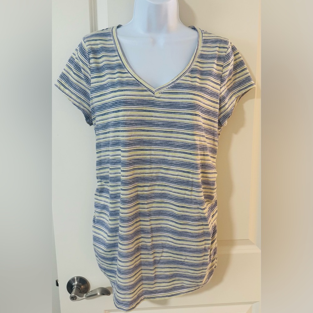 a:glow Blue and Cream Striped Maternity V-Neck Tee